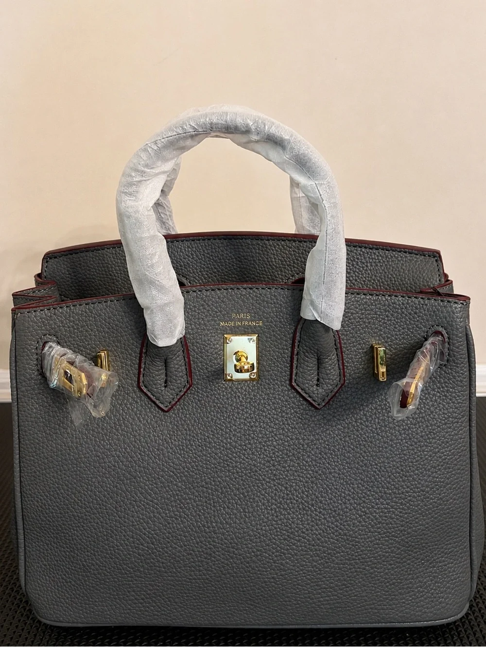 Classic Gris Moyen Leather Top-Handle Shoulder/Crossbody Bag Gold Hardware